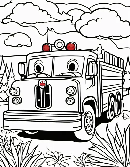 Colour My Fantastic Fire Truck Adventure Scene!