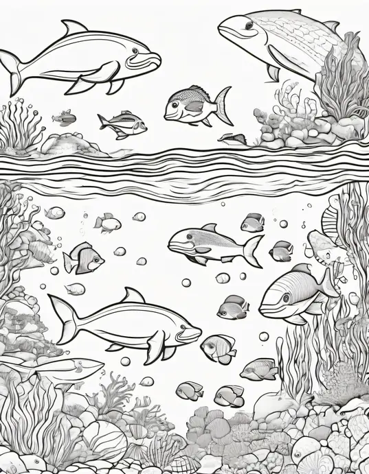 Underwater Rainbow Reef Coloring Scene