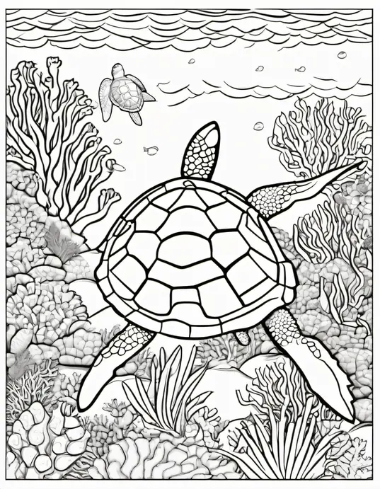 Pixel Art Ocean Turtle Coloring Scene