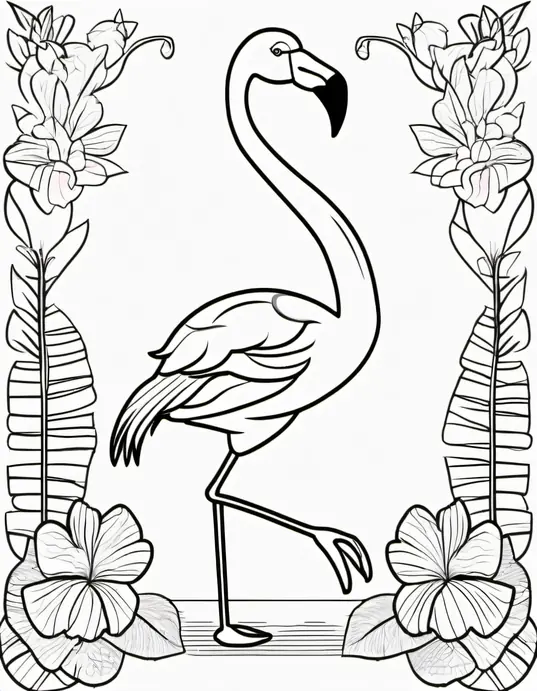 Pink Flamingo Heart Coloring Page for Kids