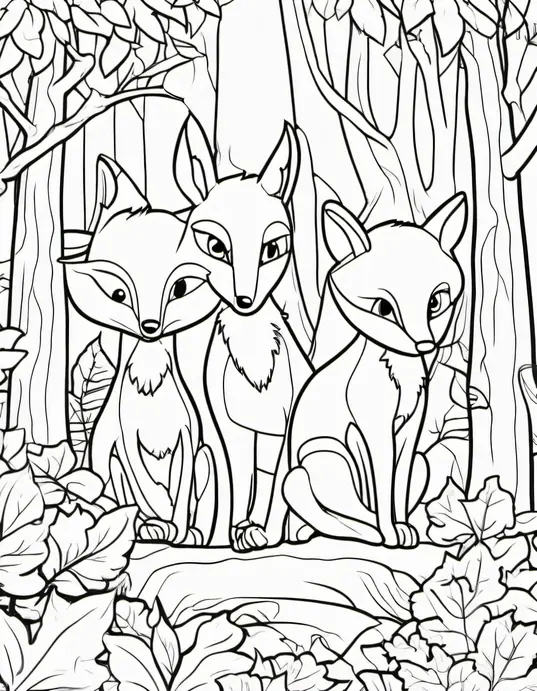 Colorful Forest Foxes Hide-and-Seek Scene