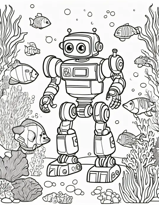 Colorful Underwater Robot Adventure Scene