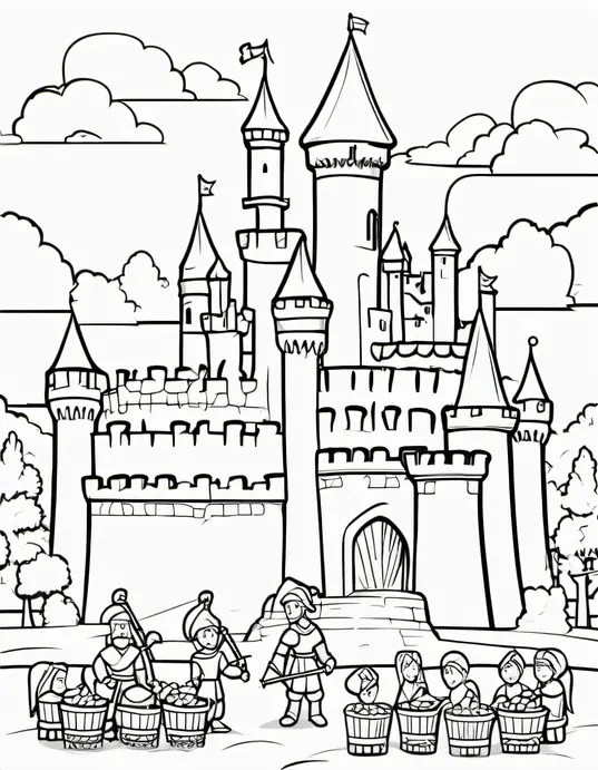 Medieval Castle Coloring Page: Knight's Feast & Fun