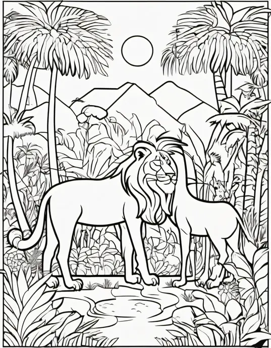 Exotic Jungle Animal Coloring Scene