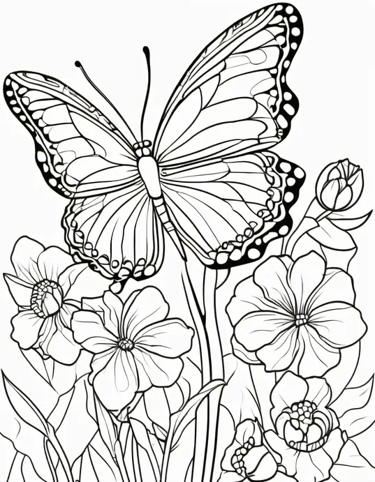 Blossoming Butterfly Garden Coloring Page