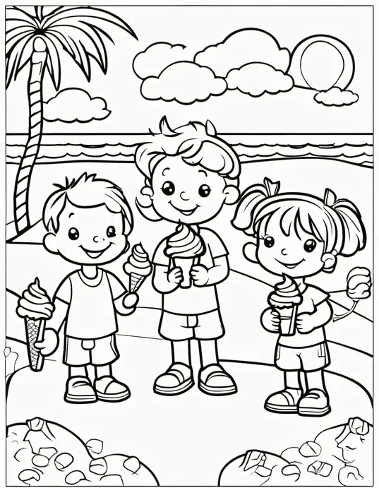 Colorful Ice Cream Beach Party Scene for Kids