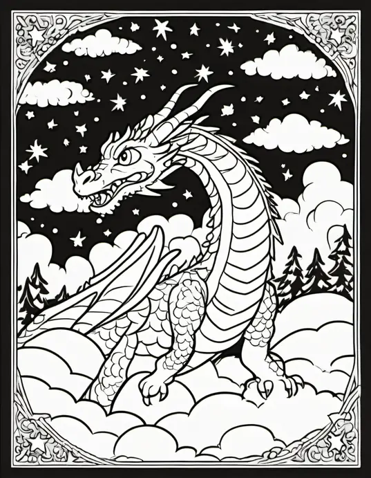 Color Fantastic Fire-Breathing Dragon Scene