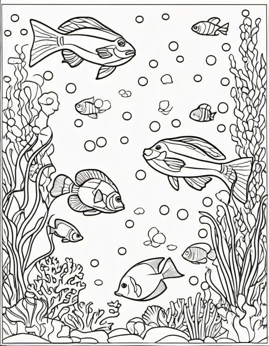 Underwater Rainbow Reef Coloring Scene