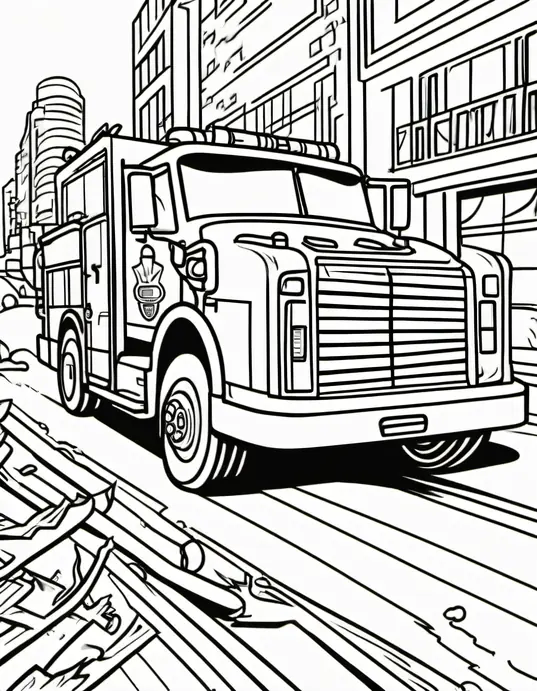 Fire Truck Coloring Page: Crayon Fun Rescue Scene!