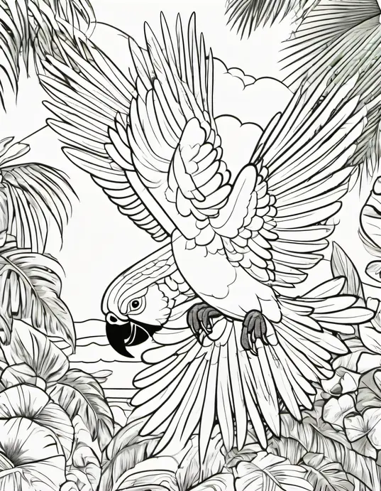 Colorful Tropical Parrot Jungle Scene