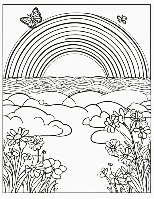 Sunny Day Coloring Butterflies in Rainbow Field