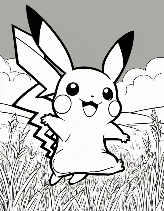 Pokemon Coloring: Catch Pikachu in a Grassy Field