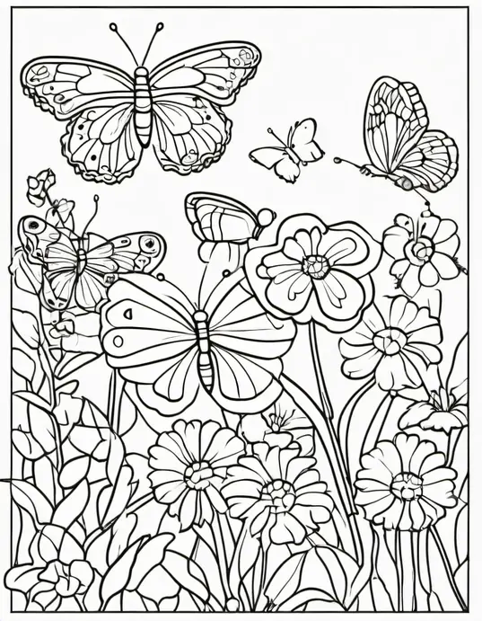 Butterfly Garden Coloring Scene