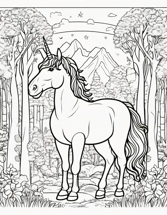 Magical Unicorn Forest Coloring Page