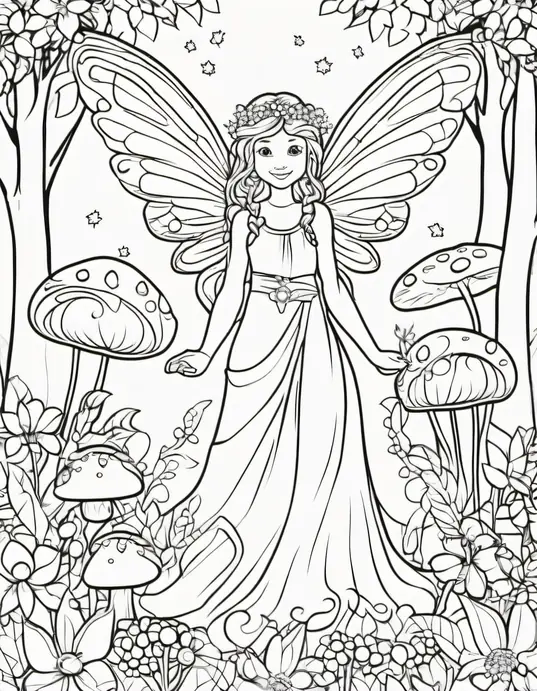Magical Forest Fairy Coloring Scene