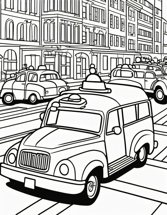 Coloring Police Cars at a Lively Parade