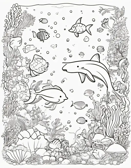 Kawaii Mermaid Underwater Coloring Scene