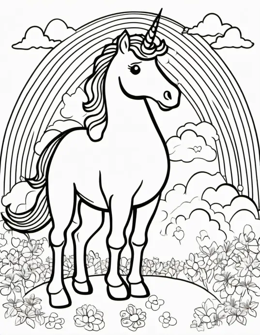 Magical Unicorn Rainbow Coloring Scene for Kids