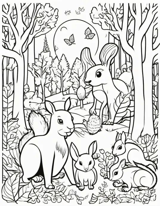Autumn Forest Animal Coloring Page