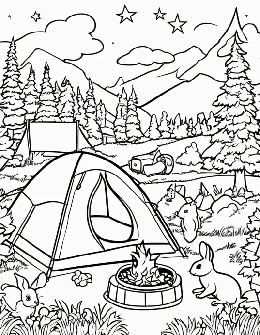 Color Campsite Animals Under the Starlit Sky