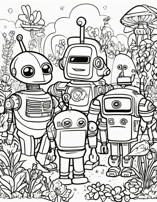 Colorful Alien Robot Garden Party Scene