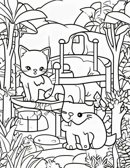 Colorful Kitty Playground Jungle Scene