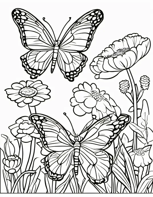 Butterfly Garden Coloring Page for Kids