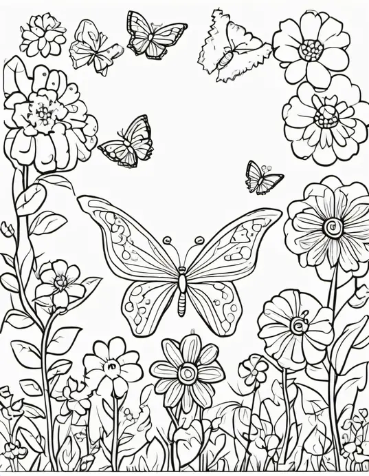 Blossoming Butterfly Garden Coloring Page