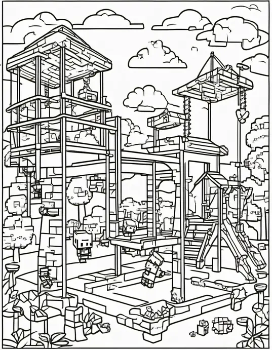 Minecraft Adventure Coloring Page: Creeper Playground Fun