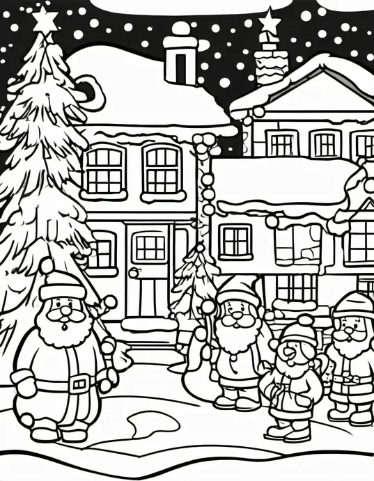 Santa's Snowy Workshop Coloring Page
