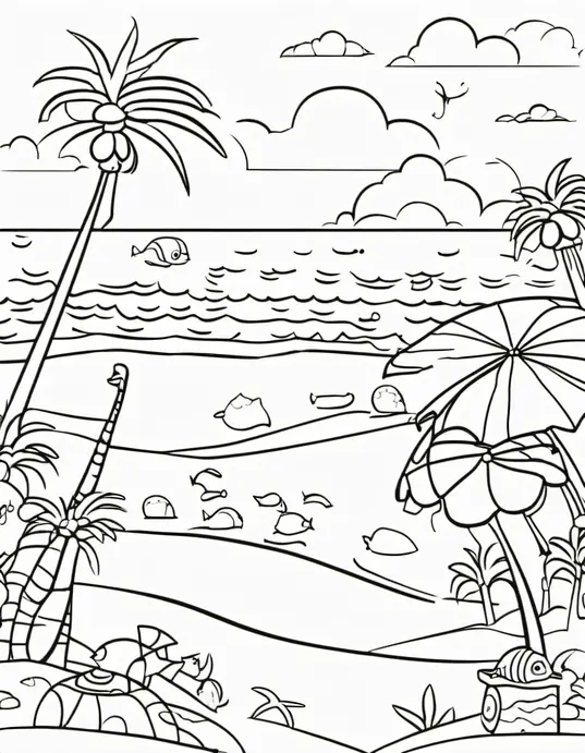 Sunny Beach Coloring Page for Kids