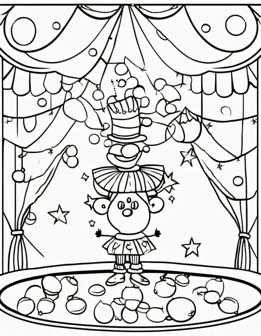 Coloring the Jolly Juggling Clown Circus Scene