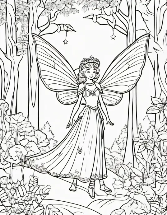 Magical Forest Fairy Coloring Scene for Kids