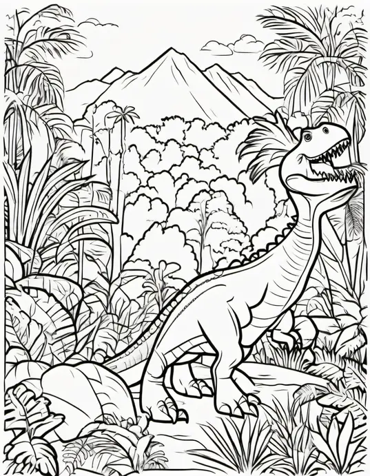 Color Dinosaur Jungle Rainforest Scene