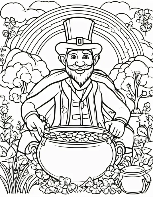 Leprechaun Forest Coloring Page for St. Patrick's Day