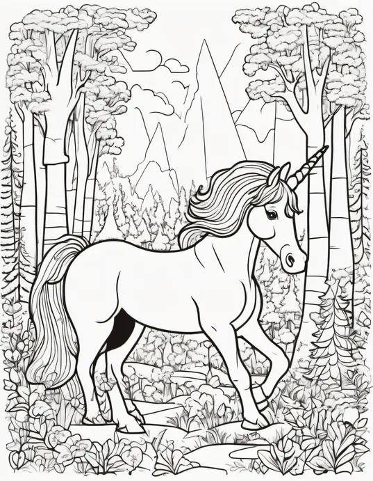 Colorful Unicorn Forest Adventure Scene for Kids