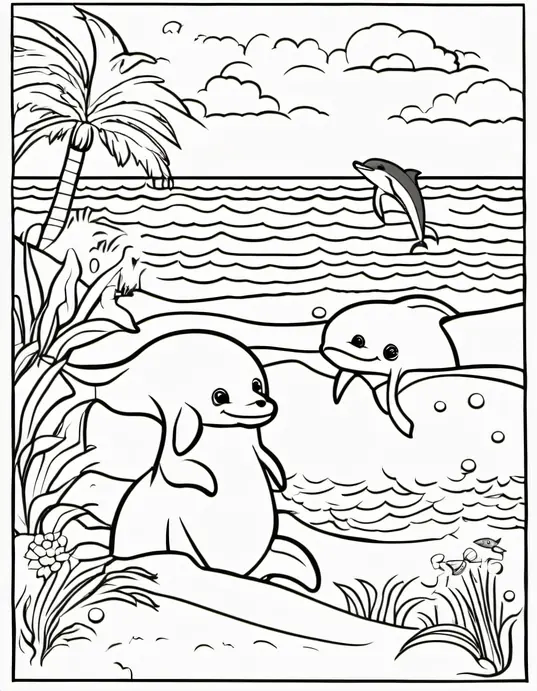 Sunny Beach Coloring Page for Kids