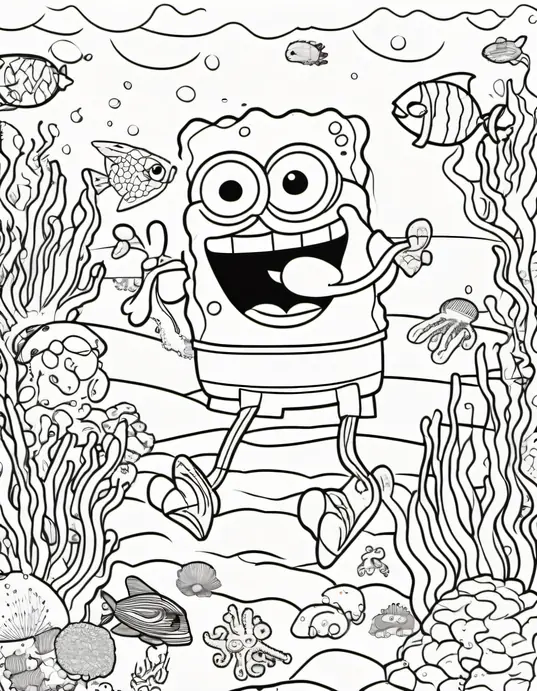 Coloring SpongeBob Underwater Rainbow Reef