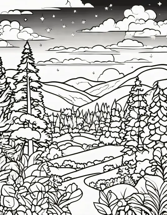 Colorful Sunset Forest Scene for Kids