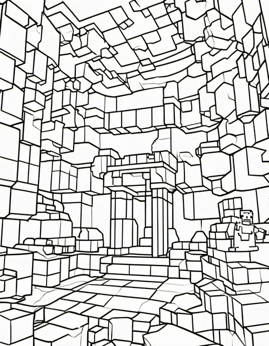Minecraft Cave Adventure Coloring Page for Kids
