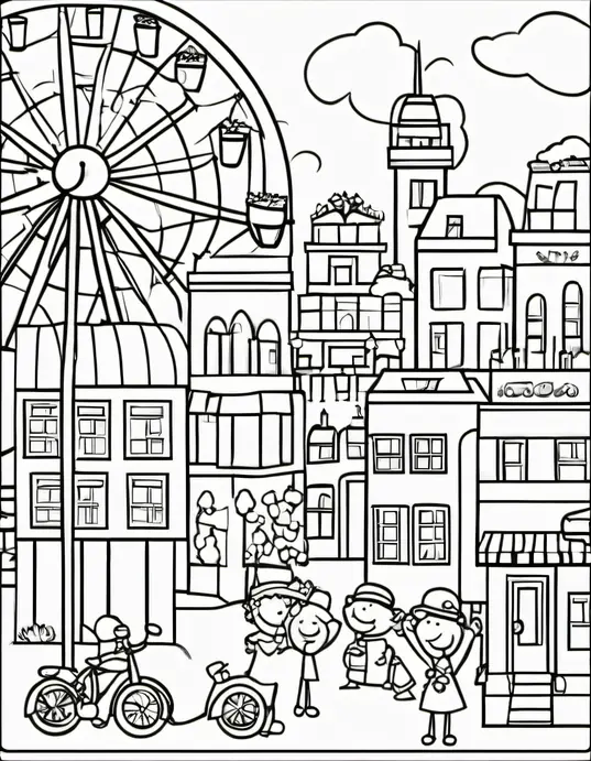 Colour Vibrant City Car Parade Scene for Kids