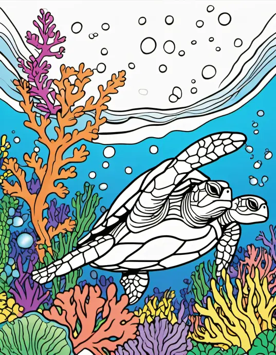 Underwater Turtle Rainbow Coloring Scene