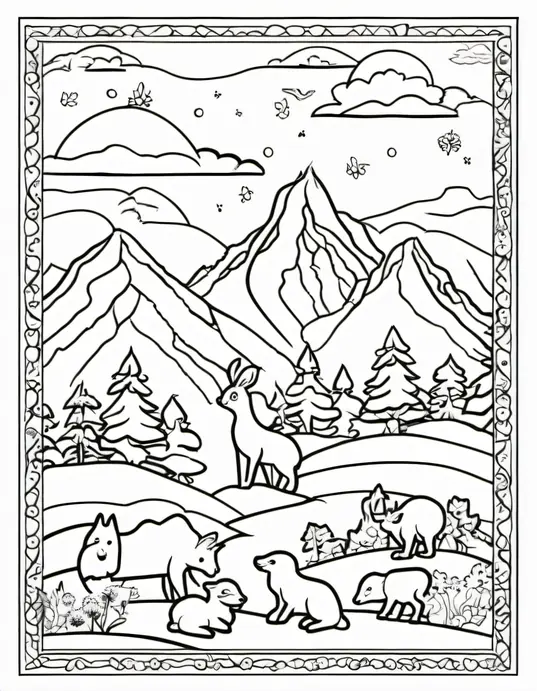 Colorful Alpine Animals Mountain Scene for Kids