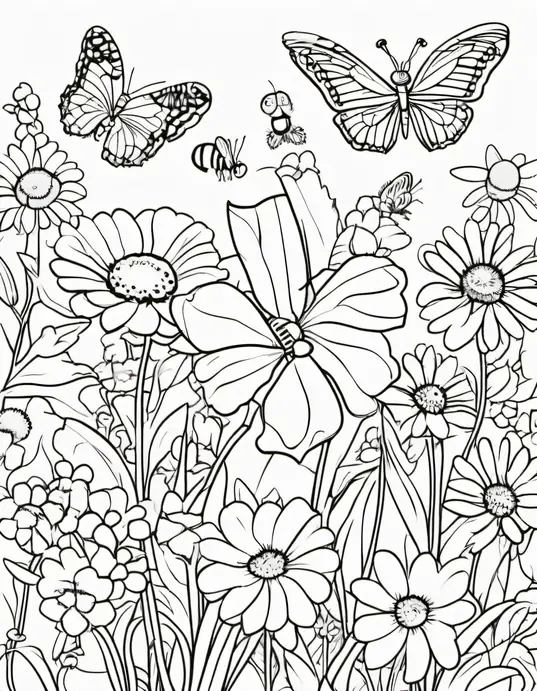 Butterfly Garden Coloring Scene for Kids