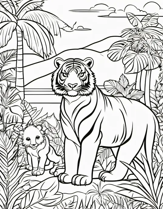 Tropical Rainforest Jungle Animals Coloring Page