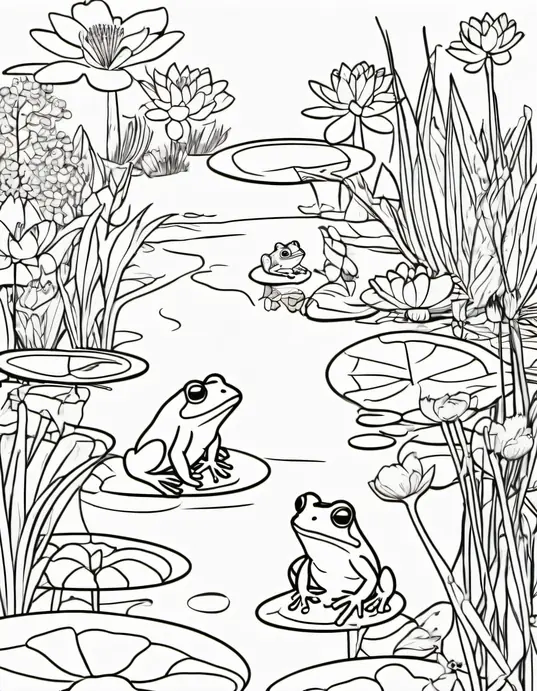 Colorful Frog Pond Adventure Scene
