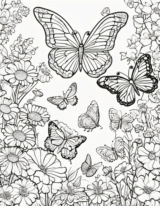 Butterfly Garden Coloring Page for Kids