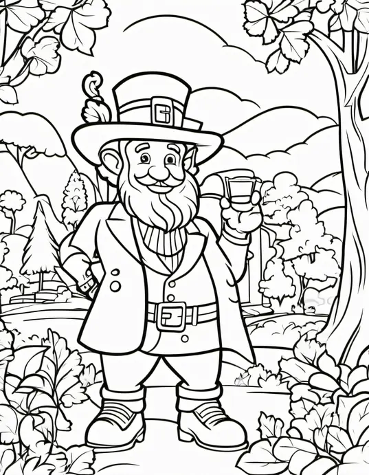 St. Patrick's Day Leprechaun Forest Coloring Page