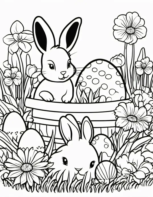 Easter Bunny Garden Coloring Page