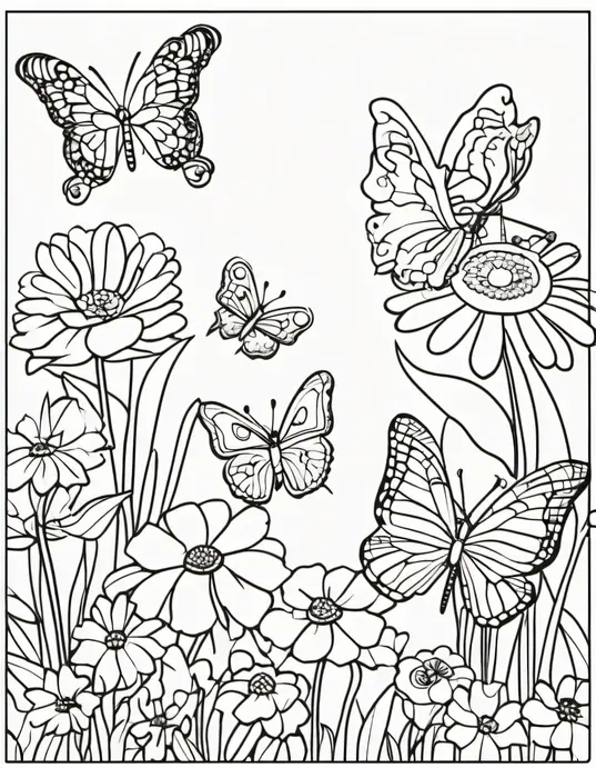 Butterfly Garden Coloring Page for Kids